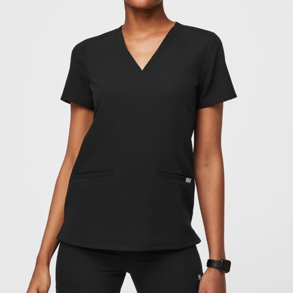 Figs Black Women's V-Neck Scrub Top